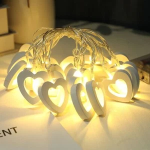 LED Heart Shape String Fairy Wooden String Lights Window Party Bedroom Decor~ - Picture 1 of 14
