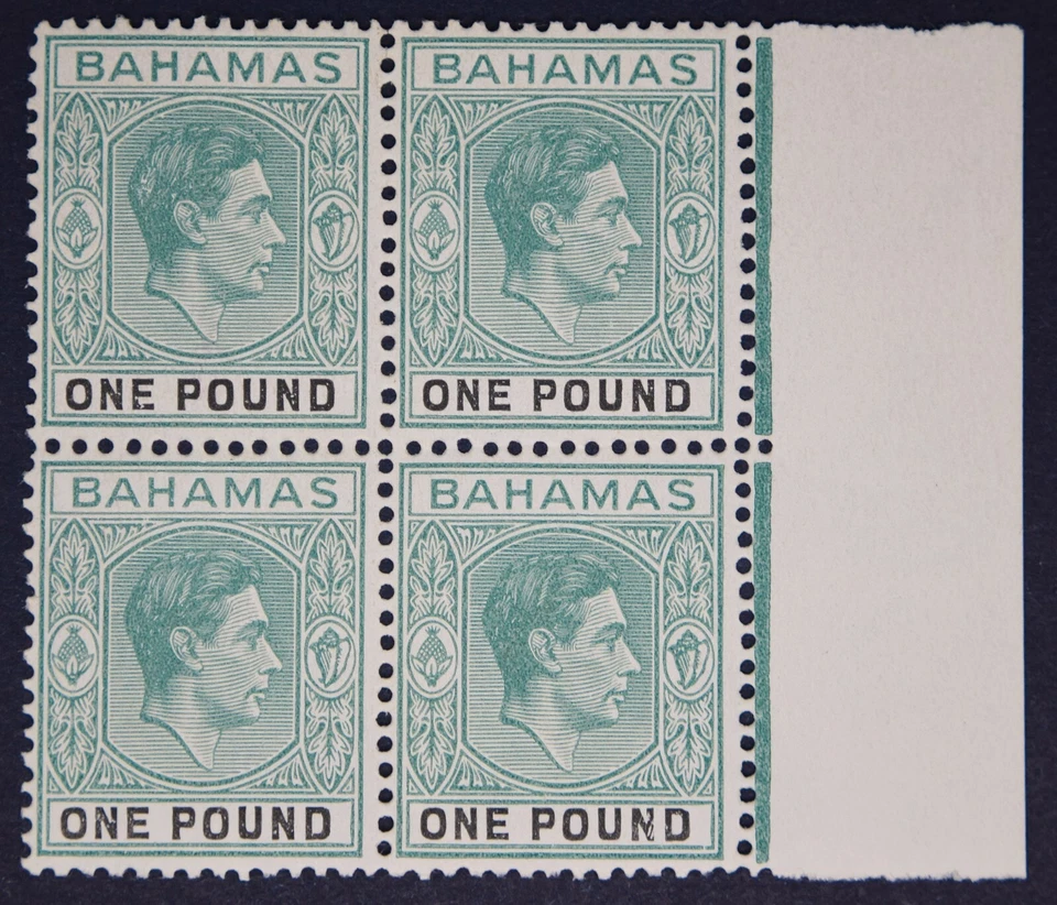BAHAMAS SG157a KGVI 1943 £1 Blue-Green & Black, Unmounted Mint Block of 4 - Image 1 of 2