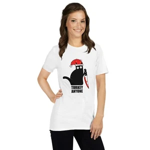Camiseta Unisex MotorManiac Diseñada Navidad Pavo Gato Hecha por Pedido - Imagen 1 de 9