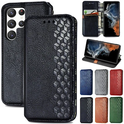 For Samsung S25 Ultra S24 FE S23 S22+ Magnetic Leather Wallet Stand Case Cover - Image 1 of 4