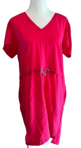 NWT Terez Womens Toggle Waist Short Sleeve V Neck Midi Dress Hot Pink Large - Picture 1 of 7