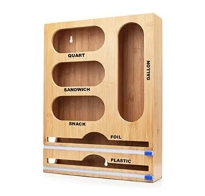 Keleywood Kitchen Foil and Plastic Wrap Organizer, Bamboo Ziplock Bag New - Picture 1 of 7
