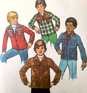 Vtg Uncut 1970s Simplicity 7818 Sewing Pattern Boys Flannel Denim Jacket Size 7 - Picture 1 of 4