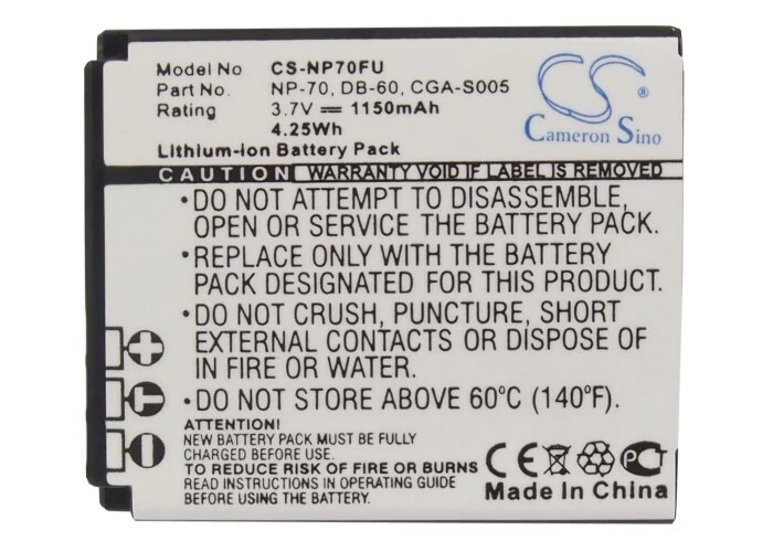 Cameron Sino 3.7V 1150mAh Li-ion Replacement Battery For Panasonic Camera - Image 1 of 1