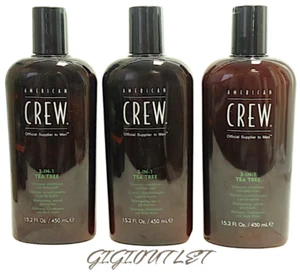 3 X American Crew 3 In 1 Tea Tree Shampoo Conditioner Body Wash, 15.2 oz. - Picture 1 of 1