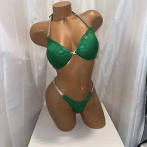 NPC COMPETITION Wellness Bikini Hunter Green  34D  Med Bottoms Handmade NWT - Picture 1 of 4