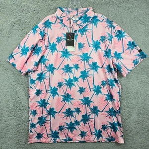 NWT YATTA GOLF Men's Polo Shirt TROPICAL PINK & TEAL BLUE PALM TREES Size XL - Picture 1 of 11