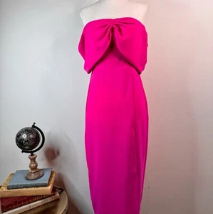 Amanda Uprichard Darien Off Shoulder Midi Dress Hot Pink Slit Romantic Small - Picture 1 of 16