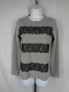 J Crew Pullover grau Merinowolle schwarz Spitzenbesatz Größe XS - Bild 1 von 8