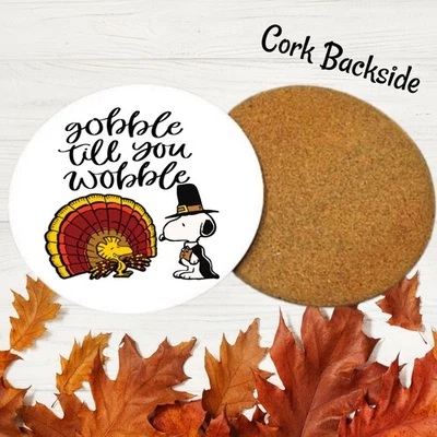 Snoopy Thanksgiving Table Decor Coasters-Fall Thankful Coasters Set of 4 - Image 1 of 2