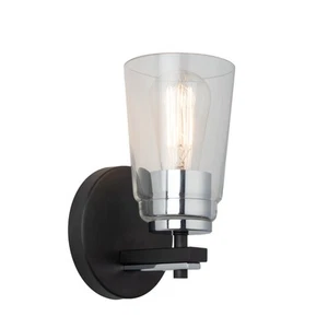 Artcraft Lighting AC11931 Essex 9" Tall Bathroom Sconce - Black / Chrome / Clear - Picture 1 of 6