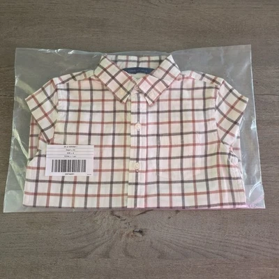 Camisa de flanela Janie And Jack masculina Tattersall tamanho 4 marfim  - Imagem 1 de 2