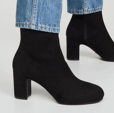 NWD Stuart Weitzman Gianella Black Suede Block Heel Ankle Boots US10B/EU40.5 - Image 1 of 4