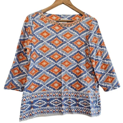 Vintage Ruby Rd. Blouse Womens Medium Blue Orange Geometric Beaded Stretch Y2K - Image 1 of 4