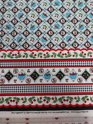 VIP CRANSTON Mary Engelbreit  4+ Yard X 60" Bowl of Cherries Check Border Fabric - Image 1 of 3