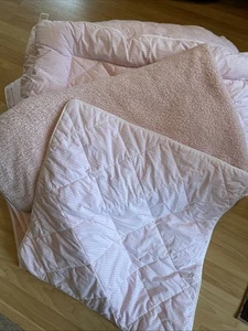 POTTERY BARN Kids Twin Pink Gingham Comforter + Sham & Pink Harlee Blanket Set - Picture 1 of 10