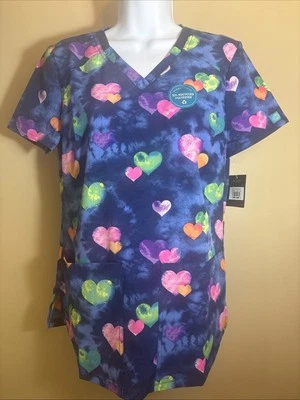 Hippie Hearts Dickies Scrubs EDS V Neck Top XS DK876 HIHT - Image 1 of 4