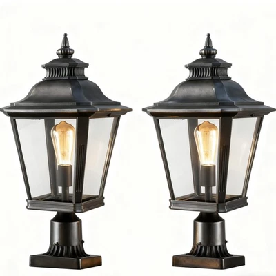 Post Light Outdoor 2 Pack 21'' Vintage Black Lamp with Clear Glass Shade Fixture - Image 1 of 4