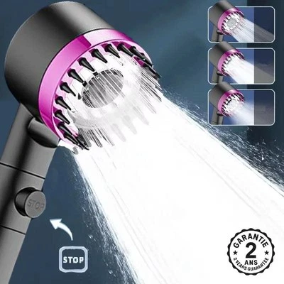 Shower Head Button On Stop Water Saving 3 Modes Jet Massage Powerful - Image 1 of 4