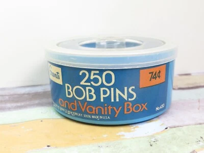 VTG  Bobby 2" Hair Pins 250 Bob Pins & Vanity Box Blue Round Plastic Grants USA - Image 1 of 4