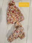 Girl's "Pink & Coral" Sparkle BLENDED HAT & MITTENS" sz 8-16 EUC 