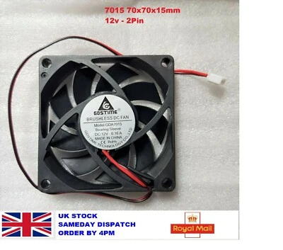 GDSTIME 7015 70x70x15mm 2Pin 12V DC Brushless Cooling Cooler Computer Fan Free UK P&P