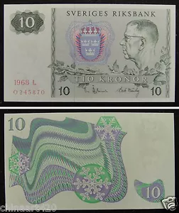 Sweden BANKNOTE 10 Kronor 1968 UNC - Picture 1 of 1