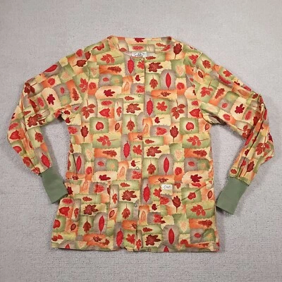 Vintage Crest Cottons Scrub Shirt Women's Small Multicolor Leaves Print L/S Snap - Image 1 of 4