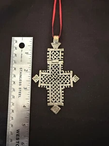 Ethiopian Coptic Hinged Cross Pendant/Ornament with Bail and Ring 4.25" - Picture 1 of 9