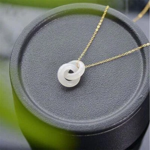 12mm Jade Double Ring Pendant Amulets Necklace Talismans Chinese Natural Pendant - Picture 1 of 17