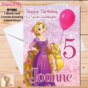 Personalised Rapunzel Card Birthday Unofficial Disney Tangled Flynn Hair Gothel - Picture 1 of 1