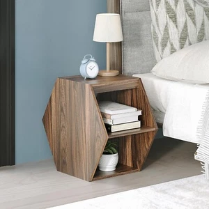 Retro Geometric Wooden End Table - Small Coffee Tables for Living Room - Picture 1 of 7