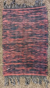 Vtg RAG RUG c.1955 Hand Woven Red White Blue Reversible 27x40 Farmhouse Country - Picture 1 of 9