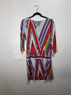 Juicy Couture 复古连衣裙女式 70 年代图案多色大号 100% 真丝 — 第 1/4 张图片