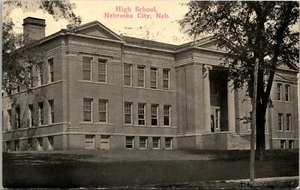 High School Nebraska City Nebraska Postcard Black & White 1915 - Picture 1 of 2