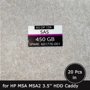 20 Stck. AP859A 601776-001 450GB SAS 3,5 Zoll HDD Caddy Tray Etikett Aufkleber für HPE - Bild 1 von 1