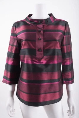 Talbots Womens Blouse Shirt Purple Striped Silk Rhinestone Button Up US 10 NWT - Image 1 of 4