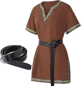 Medieval Knight Tunic Viking Warrior T-Shirt Pirate Costume with Belt Halloween - Picture 1 of 6