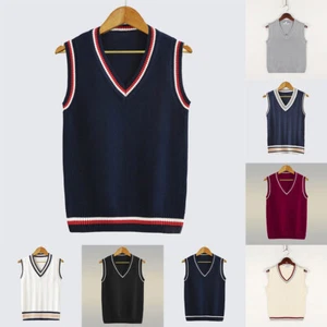 Stylish Knitted V Neck Sleeveless Sweater Vest for Men's Fashion Wardrobe - Picture 1 of 38