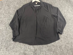 H & M Shirt Womens 2XL Button Up Black Tunic Top Long Sleeve XXL N55 - Picture 1 of 8