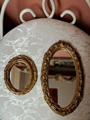 Juego De 2 Espejos De Pared Vintage Florentia Italianos Ovalados Marco Dorado Hecho en Italia Foto 1 de 4