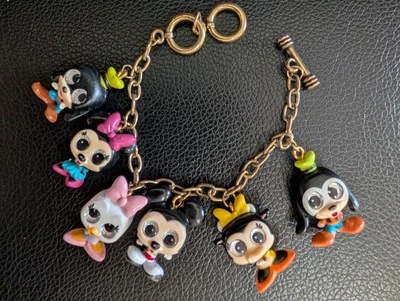 Original Disney 6 Character Gold Charm Bracelet Retro Mickey  - Image 1 of 4