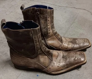 MARK NASON Brown Distressed Leather & Rivet Boots 67457  Mens SZ 10 - Picture 1 of 6