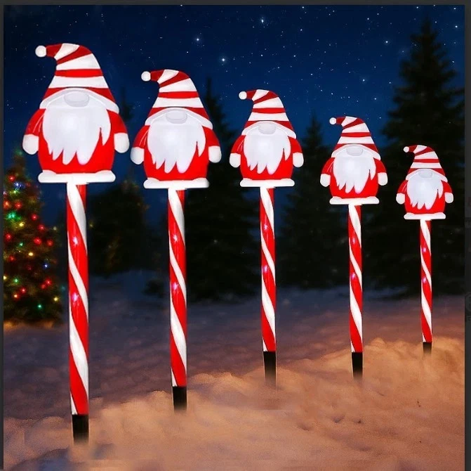 JUST FOR CHRISTMAS 5pack Christmas Santa Stakes Light with Timer 8 Modes 25 LEDs Garden Path Lights