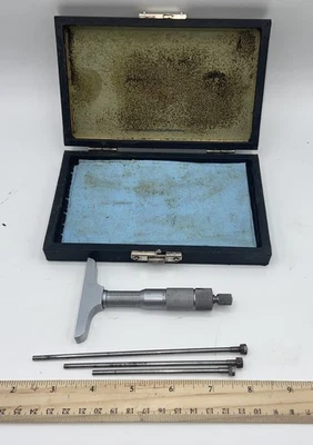 PROTO Depth Micrometer Set 0-3” With 3 Rods and Case Made in USA - Image 1 of 4