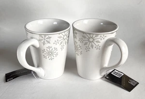 Robert Stanley Silver Snowflakes White Stoneware Coffee Mug NWT Set of 2 - Picture 1 of 10