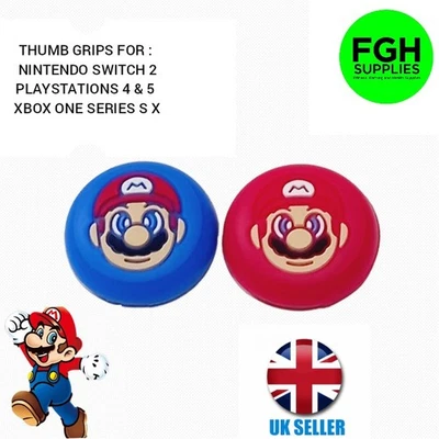 THUMB GRIPS BLUE & RED MARIO CAPS NINTENDO SWITCH 2 NS2 PS4 PS5 XBOX ONE JOY - Image 1 of 4