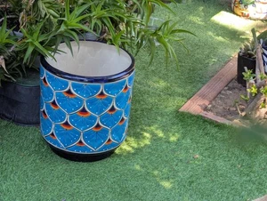 Maceta Talavera | Maceta redonda de 14" de alto hecha a mano cerámica mexicana - Imagen 1 de 8
