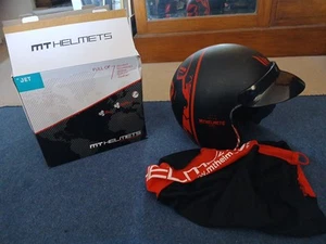 MT Le Mans Custom Vintage open face motorcycle crashhelmet matt black/red skull - Picture 1 of 8
