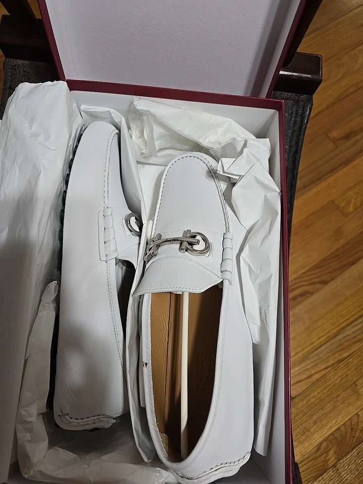 RARE Find In White And Silver Ferragamo Leather Shoes 11EE - Image 1 of 4